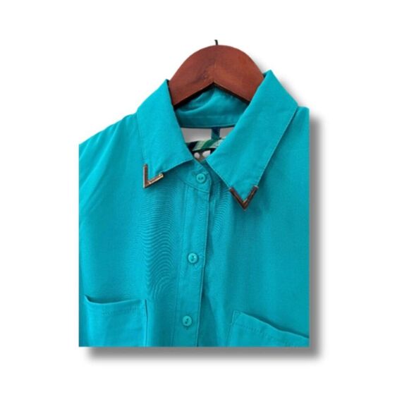 Material Girl Teal Button-Down Sleeveless Blouse Size M Striped Back - Picture 4 of 8